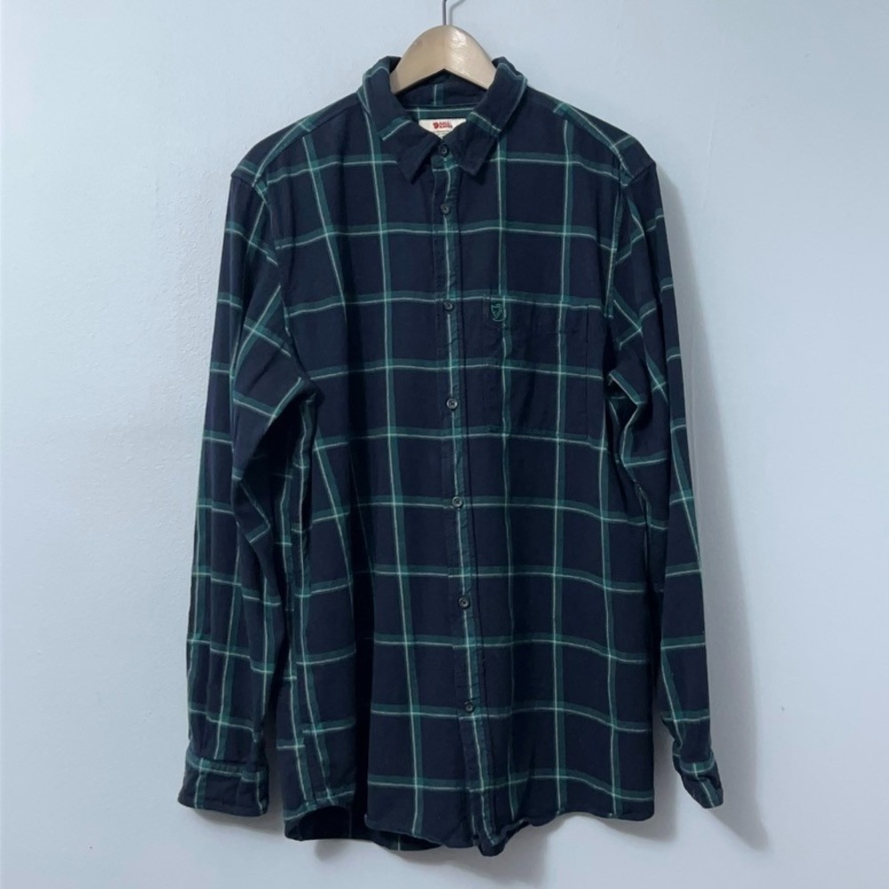 Fjallraven Flannel Shirt Men XL Comfort Fit Blue Plaid Ovik